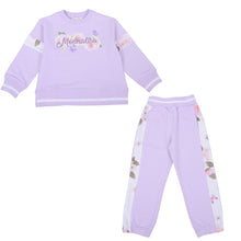 Load image into Gallery viewer, Lilac &amp; White Floral Rhinestone Tracksuit