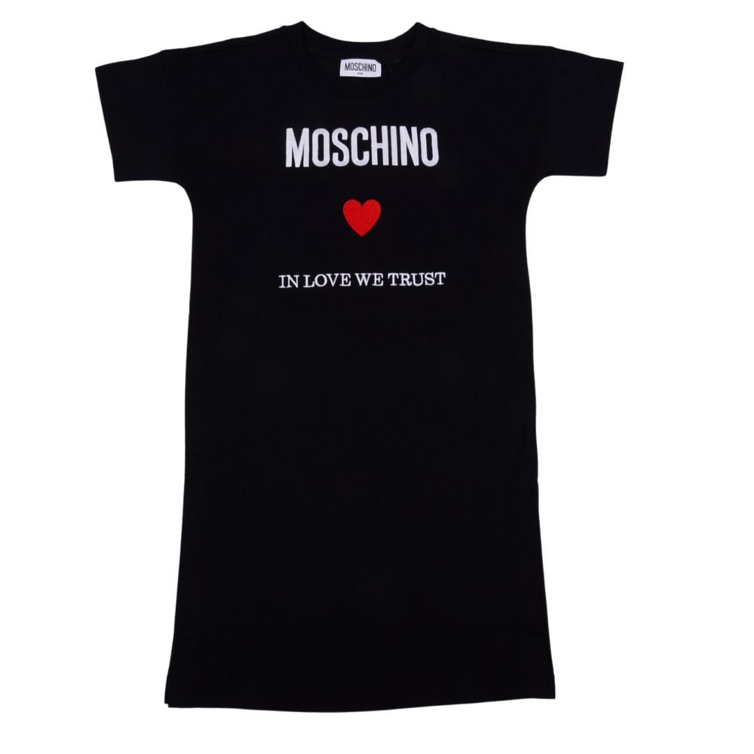 Moschino - Black 'In Love We Trust' Heart T-Shirt Dress Village Kids Moschino - Black 'In Love We Trust' Heart T-Shirt Dress Village Kids