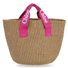 Load image into Gallery viewer, Beige &amp; Pink Logo Straw Bag