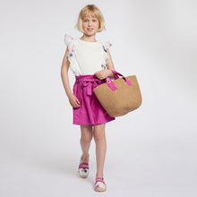Load image into Gallery viewer, Beige &amp; Pink Logo Straw Bag