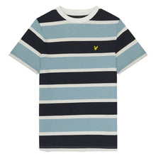 Load image into Gallery viewer, Slate Blue &amp; Navy Striped Logo T-Shirt