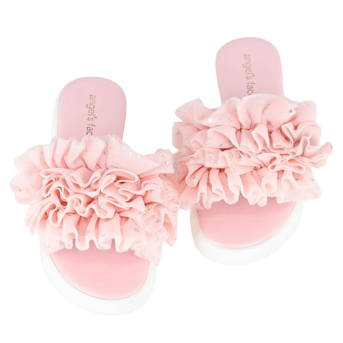 Pink Sparkle 'Juliet' Ruffle Sliders