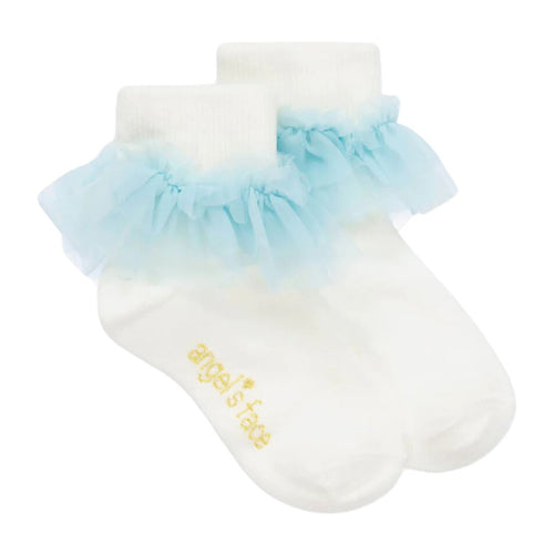 White & Aqua 'Frilly' Socks