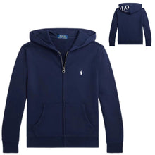 Load image into Gallery viewer, Navy Hooded Logo Zip Up