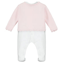 Load image into Gallery viewer, White &amp; Pink Babygrow &amp; Cardigan Set