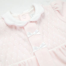 Load image into Gallery viewer, Pink Embroidered Smock Velour Babygrow