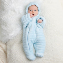 Load image into Gallery viewer, Blue Teddy Fleece Pramsuit