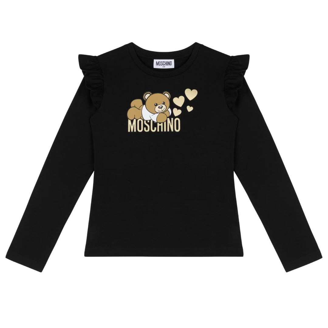Moschino Black Teddy Metallic Gold Hearts LS Top – Village Kids