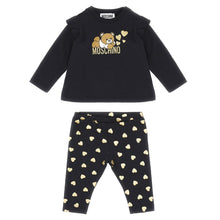 Load image into Gallery viewer, Baby Girls Black Teddy &amp; Metallic Gold Hearts Set