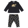 Baby Girls Black Teddy & Metallic Gold Hearts Set