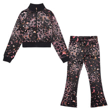 Load image into Gallery viewer, Black Leopard Print &amp; Diamante Logo Bootcut Tracksuit