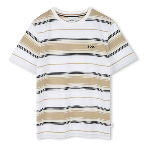 Beige & White Striped T-Shirt