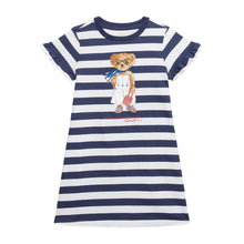 Load image into Gallery viewer, Navy &amp; White Striped Bear Dress