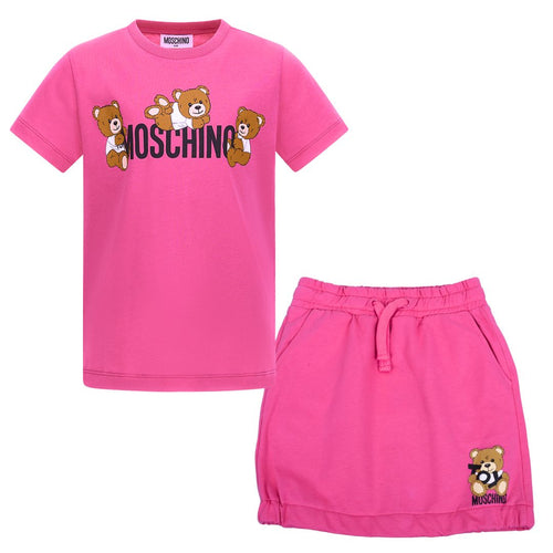 Pink Teddy Skirt & T-Shirt Set