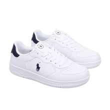 Load image into Gallery viewer, White &amp; Navy Lace Up Trainers