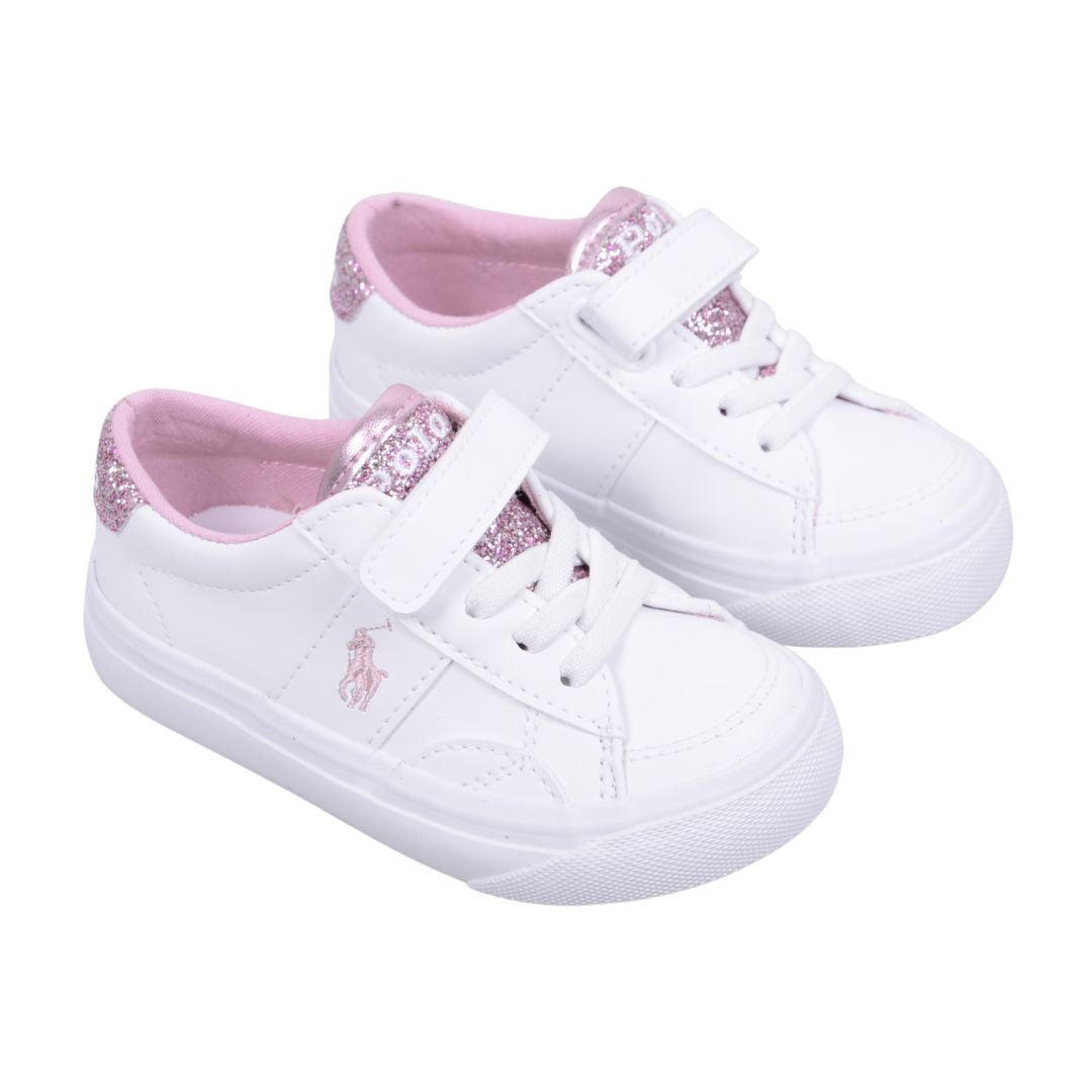 White & Pink Glitter Velcro Trainers