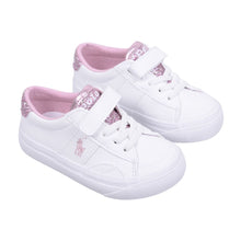 Load image into Gallery viewer, White &amp; Pink Glitter Velcro Trainers