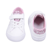 Load image into Gallery viewer, White &amp; Pink Glitter Velcro Trainers