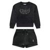 Black Velour Sweat Top & Shorts Set