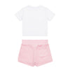 White T-Shirt & Pink Velour Shorts Set