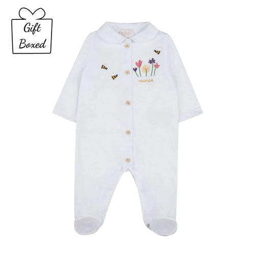 White Embroidered Flower Babygrow