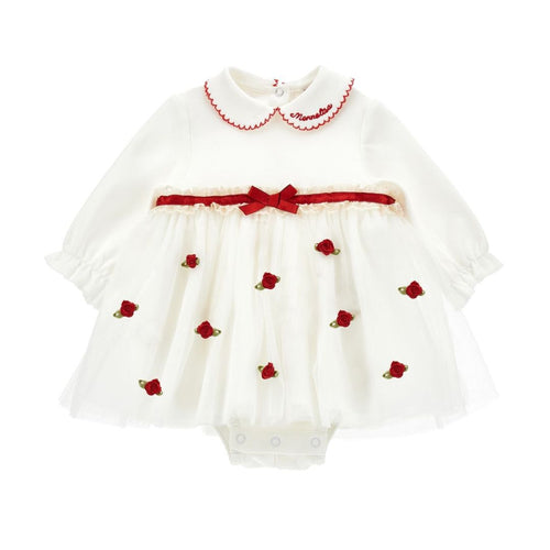 PRE ORDER - Babies White & Red Rosebud Dress