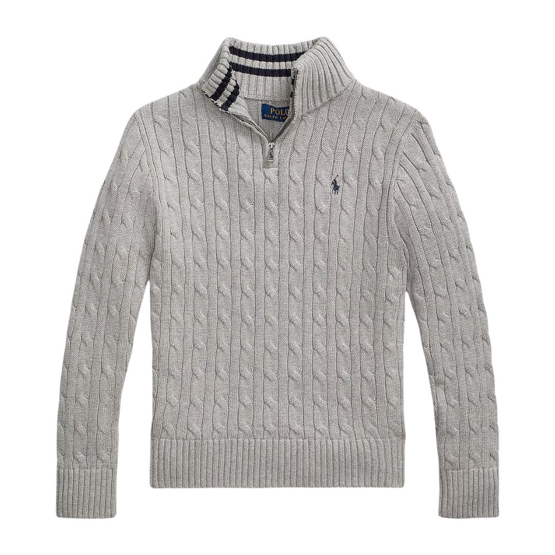 Grey Cable Knit 1/4 Zip Jumper