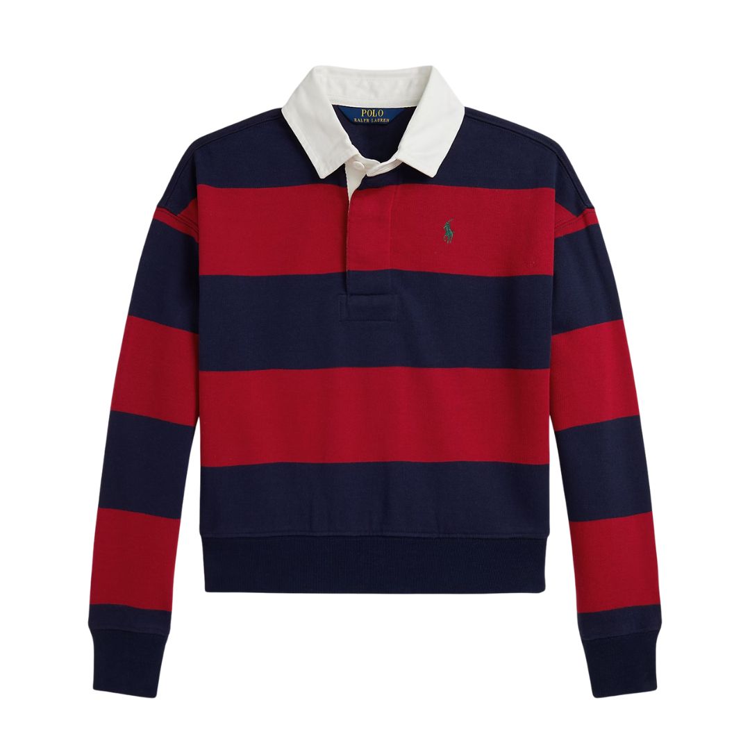 Girls Navy & Red Rugby Sweat Top