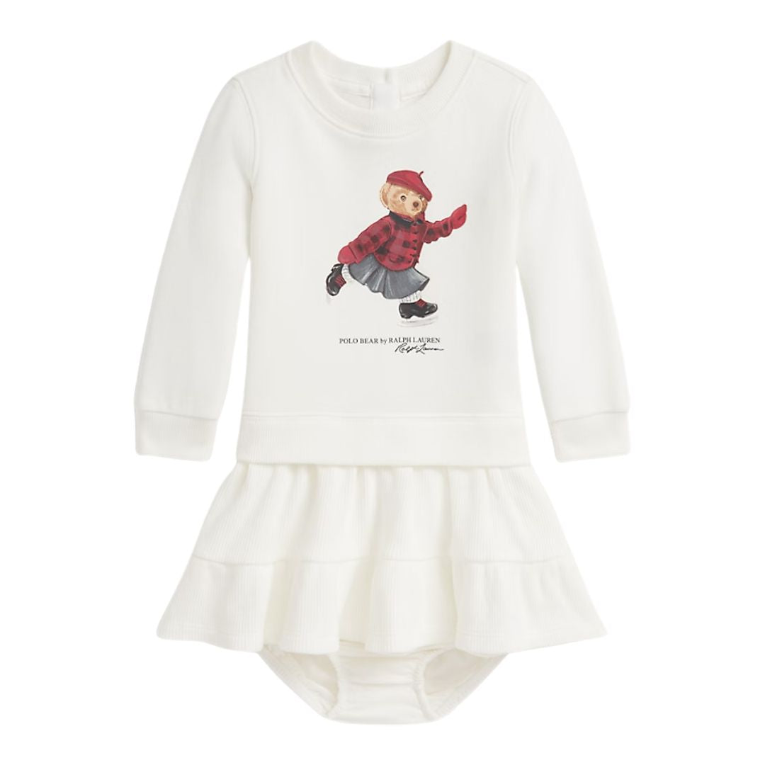 PRE ORDER - Babies Ivory Polo Bear Dress & Knickers