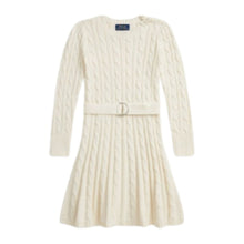 Load image into Gallery viewer, PRE ORDER - Girls Cream Cable Knit Belted Dress