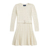 PRE ORDER - Girls Cream Cable Knit Belted Dress