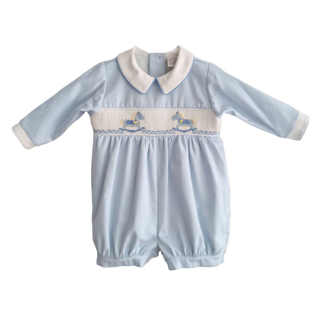 Pale Blue Smocked & Rocking Horse Romper