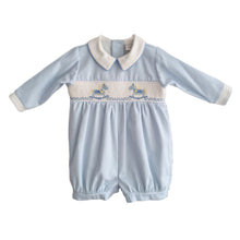 Load image into Gallery viewer, Pale Blue Smocked &amp; Rocking Horse Romper
