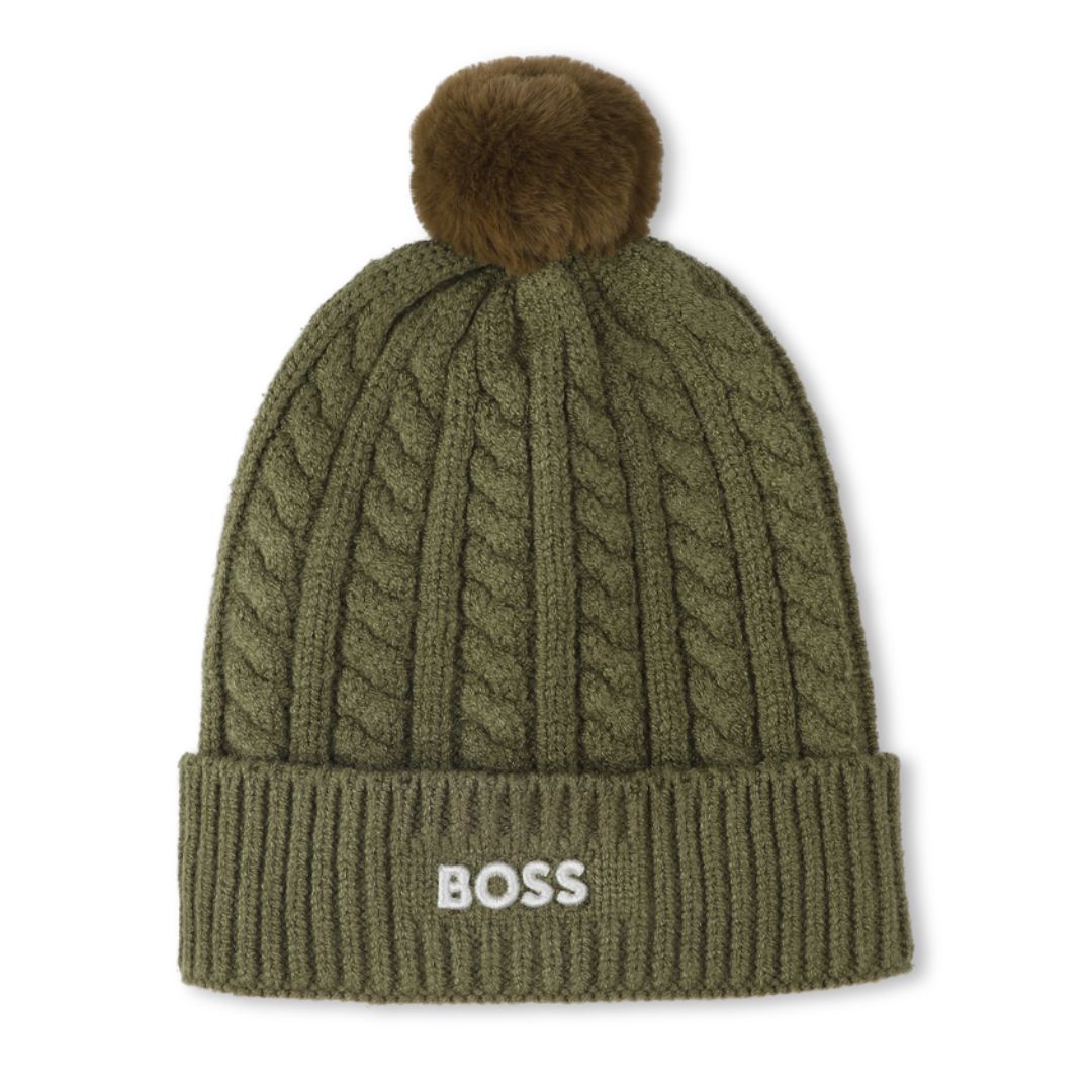 PRE ORDER - Babies Khaki Cable Knit Pom Pom Hat