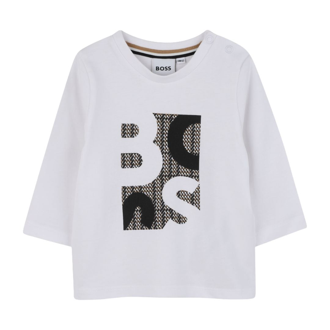 Babies White Patterned LS T-Shirt
