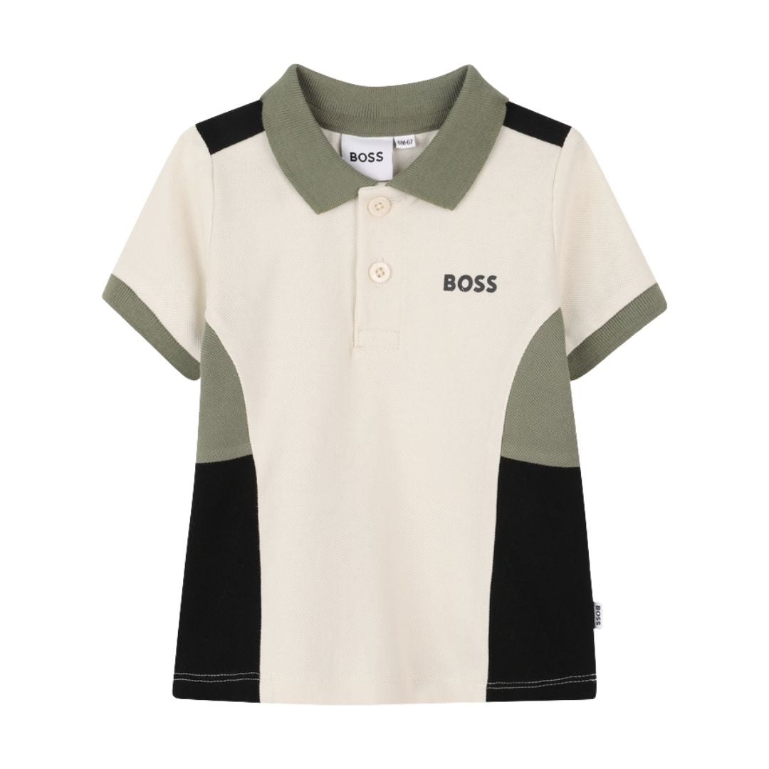 Babies Beige Colour Block Polo Shirt