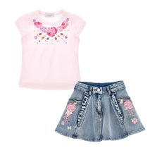 Load image into Gallery viewer, PRE ORDER - Pink Floral Denim Skirt Set