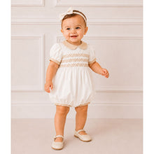 Load image into Gallery viewer, Ivory &amp; Beige Trim Smocked Romper