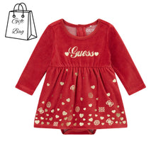 Load image into Gallery viewer, Red Velour &amp; Gold Hearts Dress