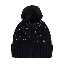 Load image into Gallery viewer, Black Diamante Pom Pom Hat