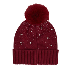 Load image into Gallery viewer, Dark Red Diamante Pom Pom Hat