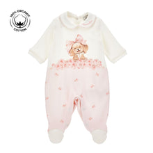 Load image into Gallery viewer, Pink &amp; Ivory Puppy &amp; Bow Babygrow