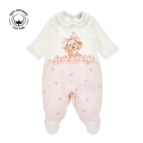 PRE ORDER - Pink & Ivory Puppy & Bow Babygrow