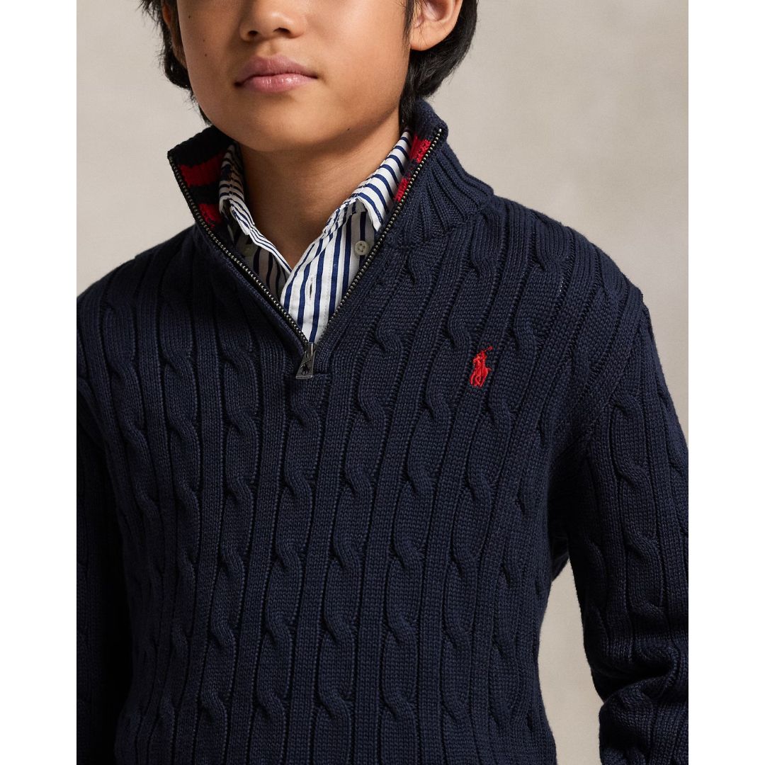 Navy Cable Knit 1/4 Zip Jumper