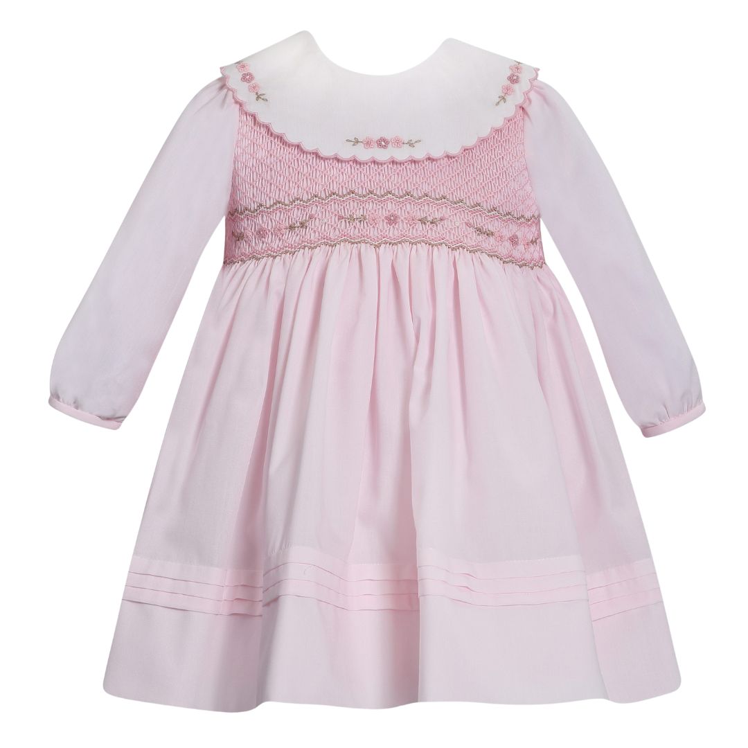 Pink Scalloped Collar Smocked Dress