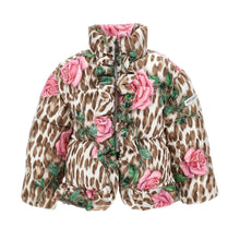 Load image into Gallery viewer, Pink Roses &amp; Leopard Print Puffer Coat