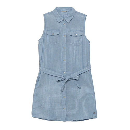 Blue & Silver Stripe Shirt Dress