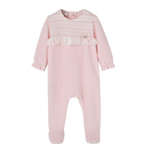 Load image into Gallery viewer, Pink Smocked Velour Babygrow