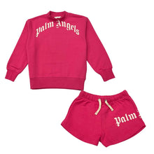 Load image into Gallery viewer, Pink Curved Logo Sweat Top &amp; Shorts Set