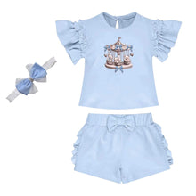 Load image into Gallery viewer, Blue Teddy Carousel Shorts Set &amp; Headband